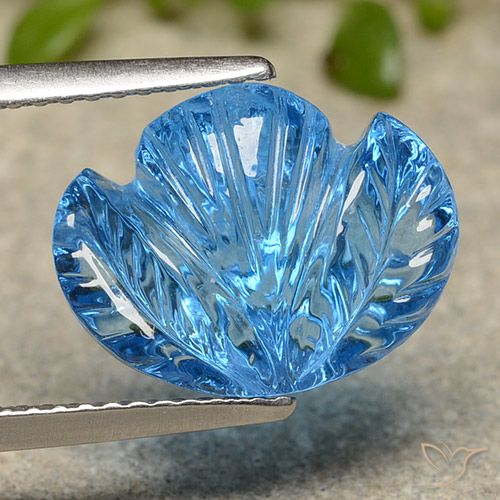 トパーズ(2ピース)／Blue Topaz Flower Carving-