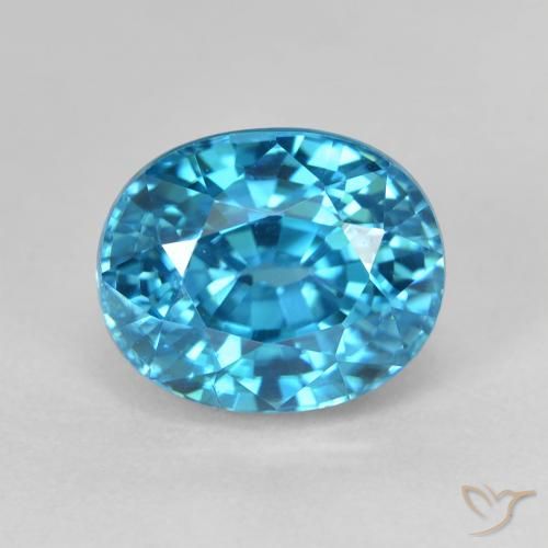 5.88 カラット ブルー ジルコン 宝石, 楕円形 ルースジルコン カンボジアから, 天然宝石, 9.5 x 7.9 mm